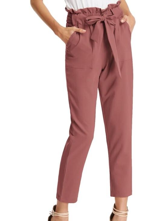Grace Karin Pants - Grace Karin Rust Terracotta Paperbag Waist Pants Size M – Tie Belt